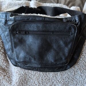 Black Leather Waist Bag